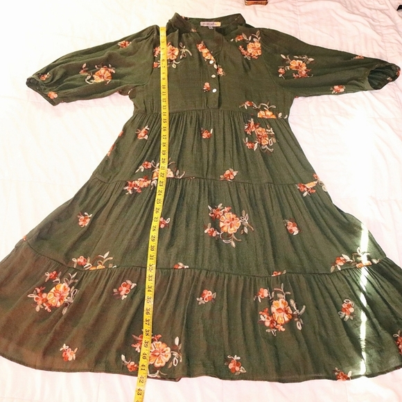 Anthropologie Figueroa & Flower Green Maxi Dress with Embroidery, Boho - Picture 6 of 7